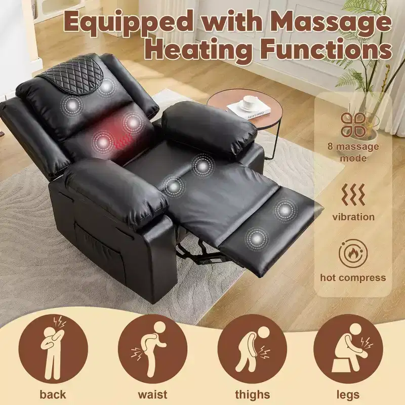 Adult Manual Recliner with Side Storage Pockets & Remote Control, Compact Single Sofa