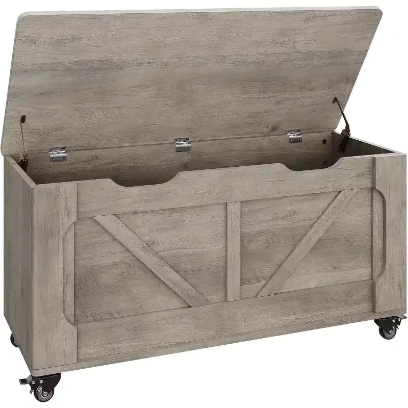 Gray Storage Trunk Bench with Wheels & Safety Hinges for 1