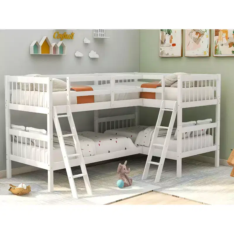 Whisen Twin-Over-Twin L-Shaped Bunk Bed with Ladder