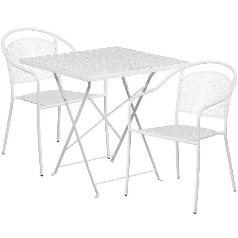 Flash Furniture Oia Commercial Grade 28 Square Indoor-Outdoor Steel Folding Patio Table Set with 2 Round Back Chairs