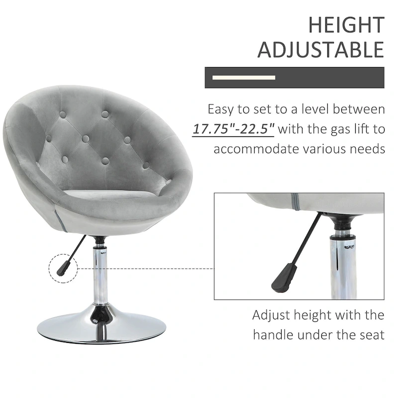 HOMCOM Swivel Accent Chair Modern Makeup Vanity Chair Adjustable Height Leisure Lounge Chair
