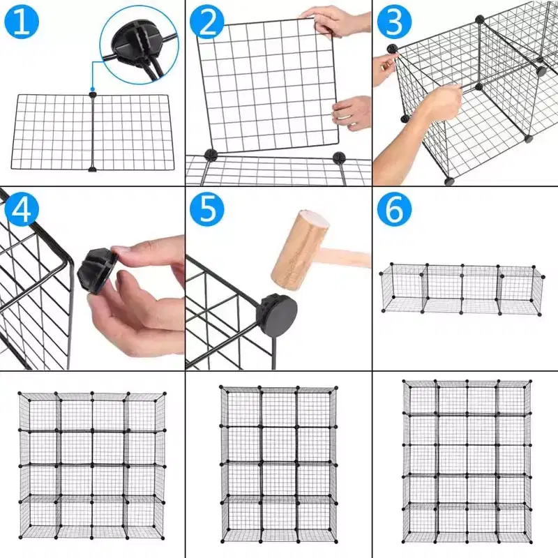 Acekool 20-Cube DIY Modular Storage Organizer, Wire Mesh Multi-Unit Bookshelf and Shelves, Adjustable Design, Black