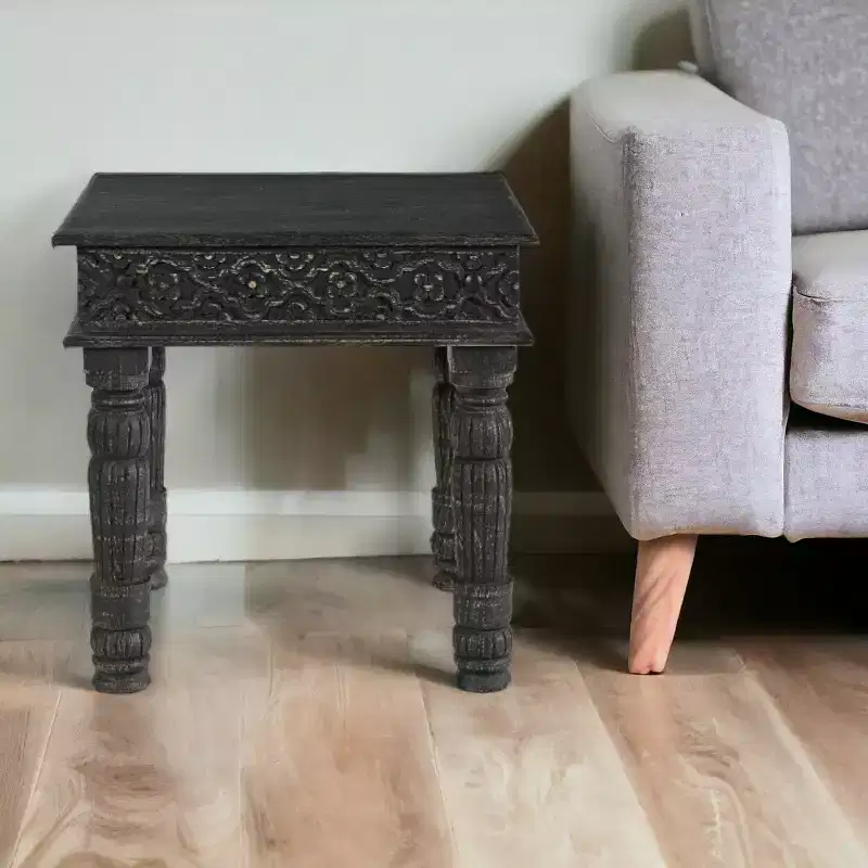 HomeRoots 24 Black Distressed Solid Wood End Table