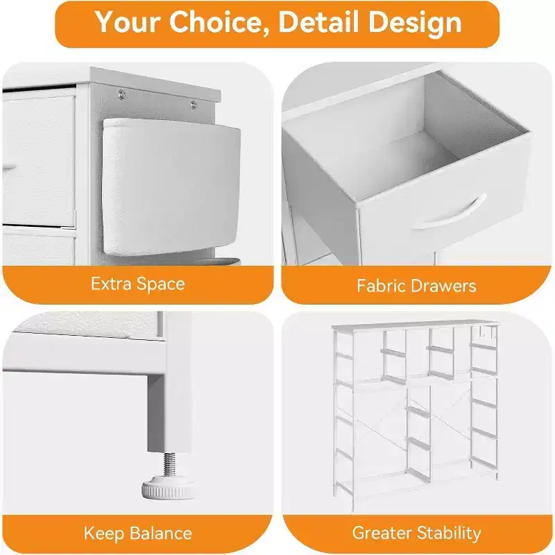 10-Drawer Dresser with Fabric Bins & Steel Frame  Tall Storage Tower for Bedroom, Closet, Hallway or Living Room
