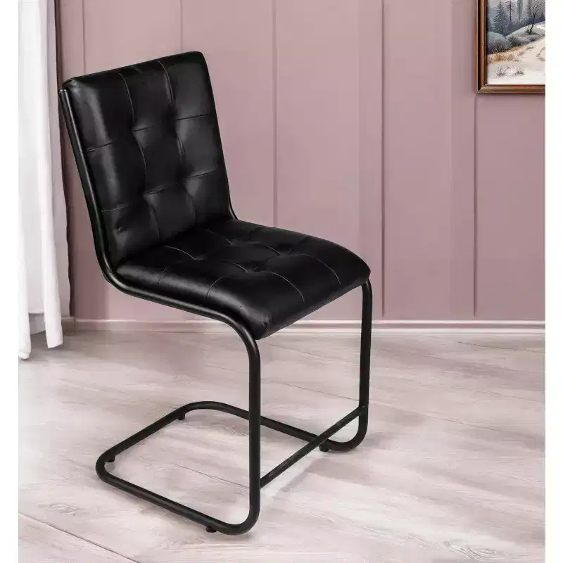 Tufted Black Upholstered Leather Dining Side Chair