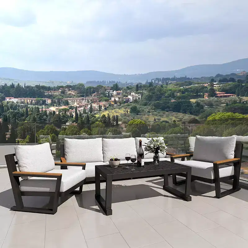 GDFStudio Outdoor 5-Seater Aluminum and Olefin Fabric Chat Set with Washable Cushions