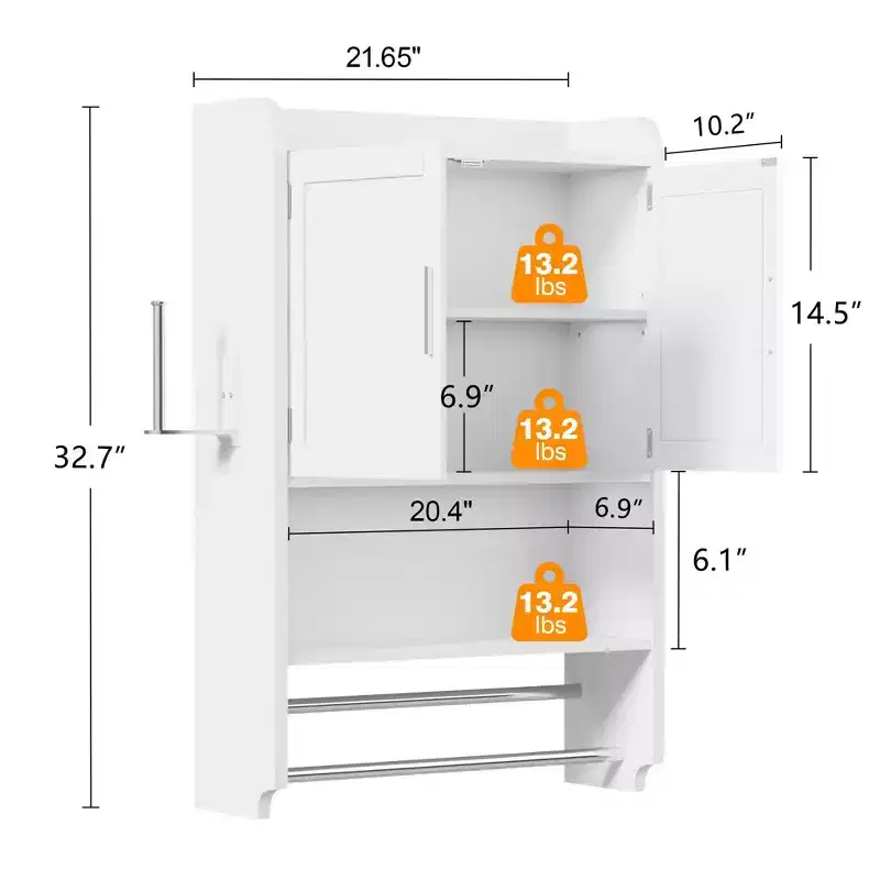 Bathroom Storage Cabinet, Wall Mount Storage Organizer with 2 Doors & 1 Open Shelf, White