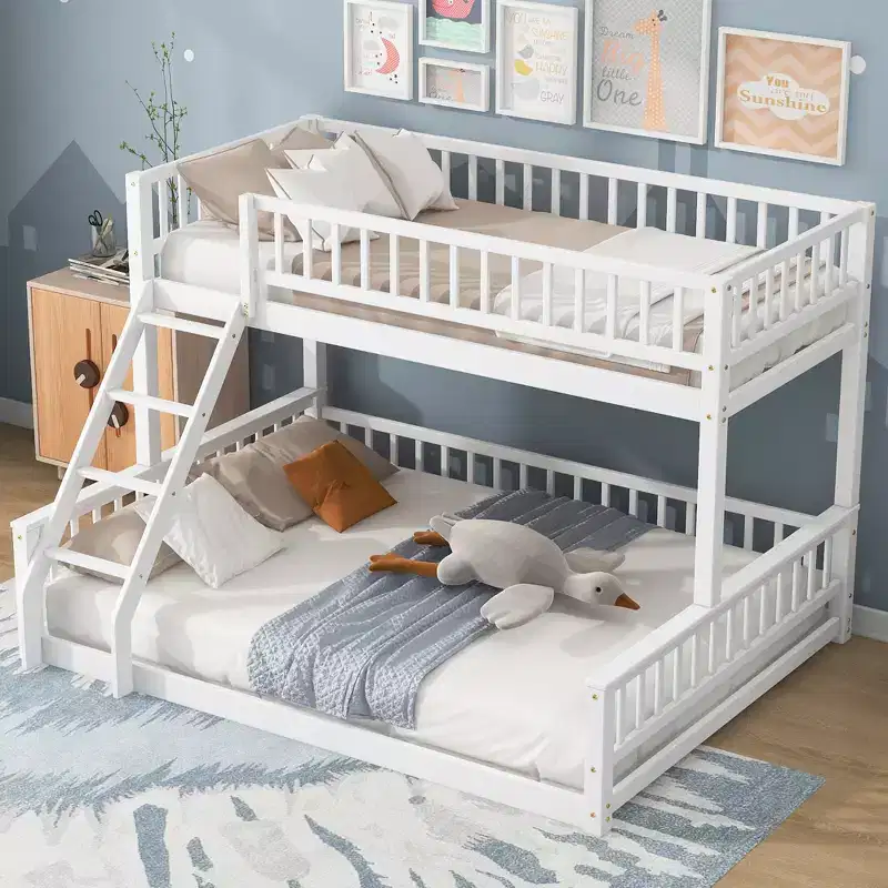 FAMYYT Twin XL Size Wood Bed?With Guardrail, ladder, Easy Assembly