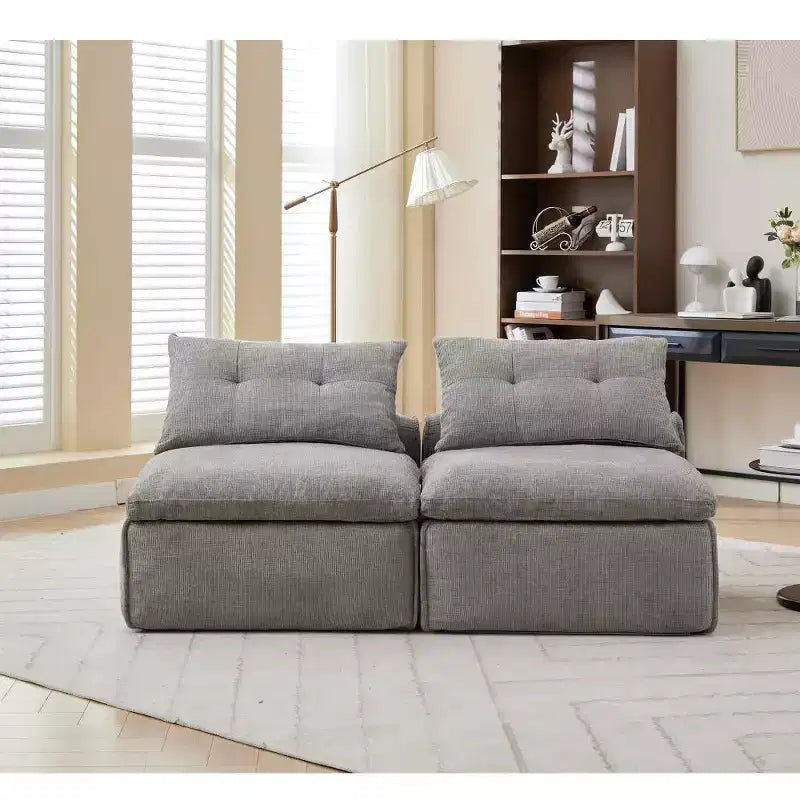 Zeus & Ruta Chenille Armrest-Free Upholstered 2-Seat Lounge Sofa Chair with Neck and Lumbar Pillows