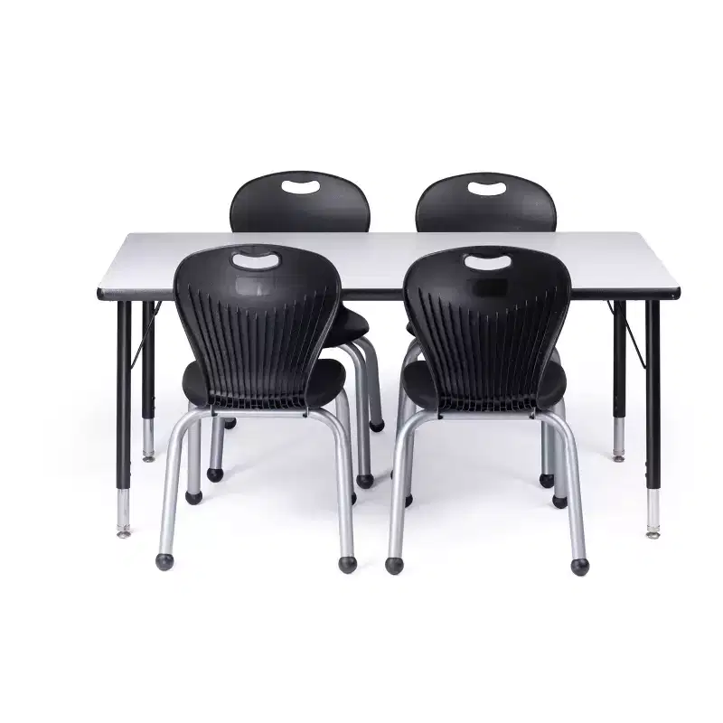 Bintiva Activity Table & Chair Set  24x48 Black Sprayed Edge Table with Adjustable Legs and 4 Black 12 ZUUL Classroom Chairs