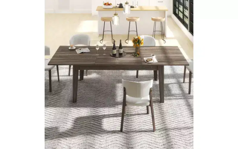 Expandable Dining Table, for 6-12, 70.87-106.5 Modern Rectangular Long Kitchen Table with Metal Track for Kitchen, Living Room, Office-Brown