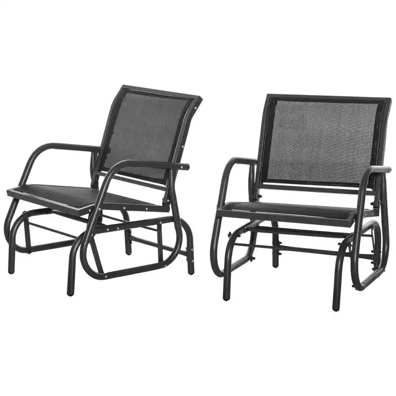 2 Pieces Outdoor Glider Chair Metal Frame with Breathable Mesh Fabric Curved Armrests