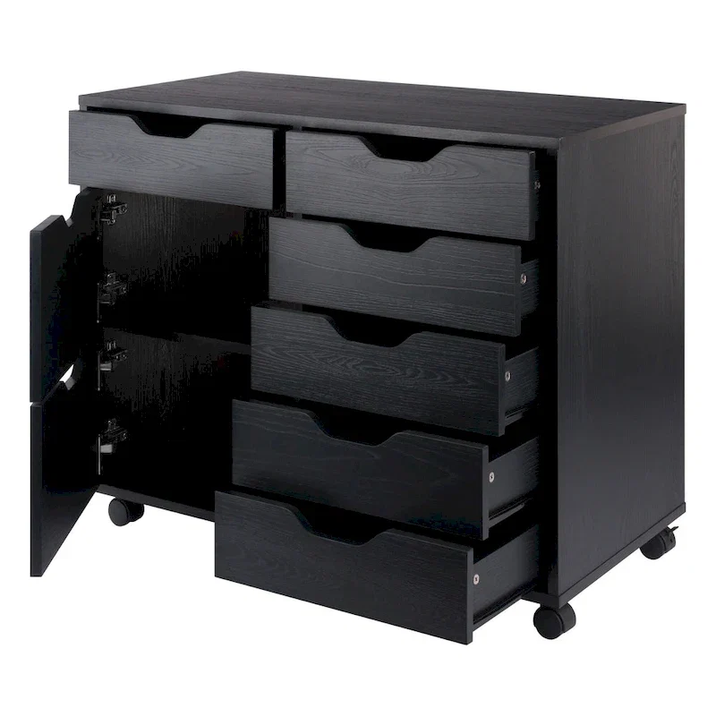 Black Lacquer 6-Drawer Mobile Storage Cabinet, Single User
