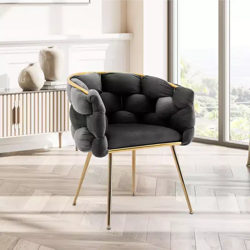 TROPOW Couch Accent Chair Modern Comfy Velvet Upholstered Barrel Chairs Metal Chair Foot Soft Lining Single Vanity Sofa Armchair