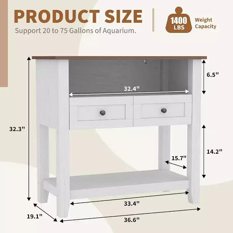 660LBS Heavy-Duty Aquarium Rack (20-29 Gallon) | Charging Station, Drawer & Open Storage for Reptile/Turtle Tanks
