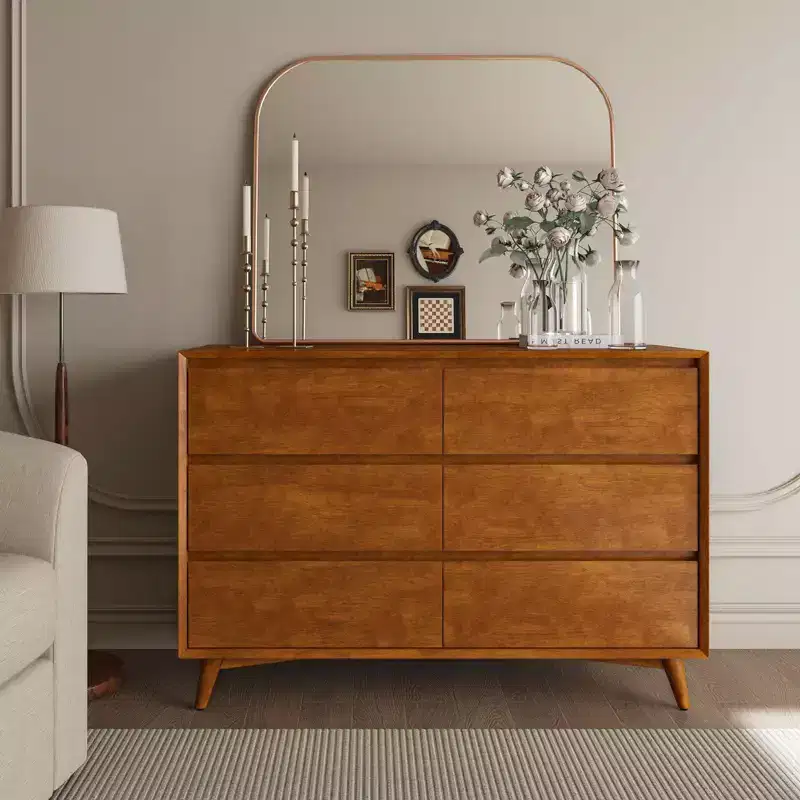 6-Drawer Dresser with Adjustable Feet, Mid-Century Modern Style, MDF Frame