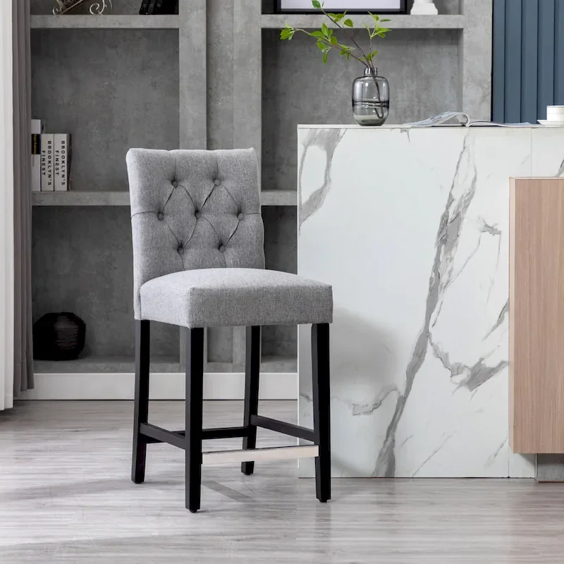 24-Inch Button Tufted Counter Stool with Black Finished Legs