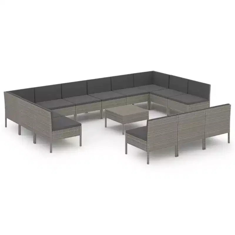 vidaXL Patio Lounge Set Outdoor Sectional Sofa Set Table Poly Rattan Gray