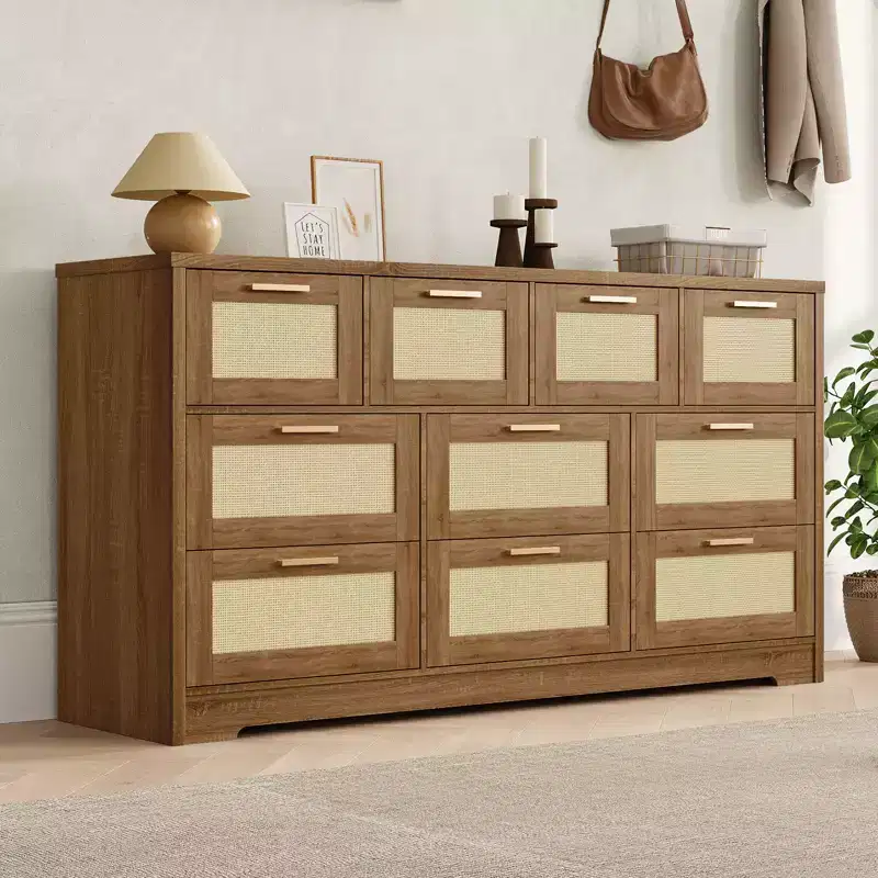 10 Drawers Dresser, Wooden Storage Organizer with Anti-tipping Device, for Living Room, Hallway, Entryway