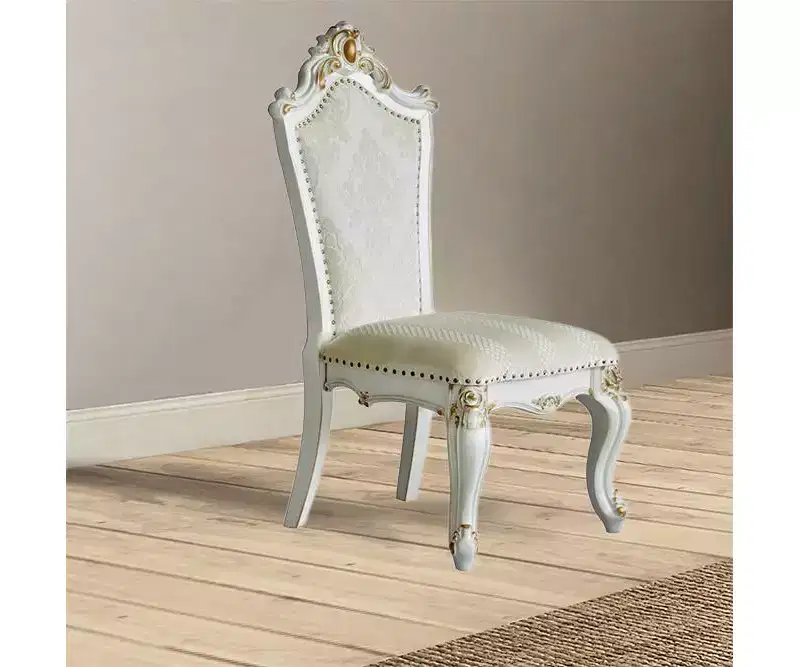 Set of 2 28" Picardy Fabric Dining Chairs Butterscotch PU/Antique Pearl: Queen Anne Style, Tufted - Acme Furniture