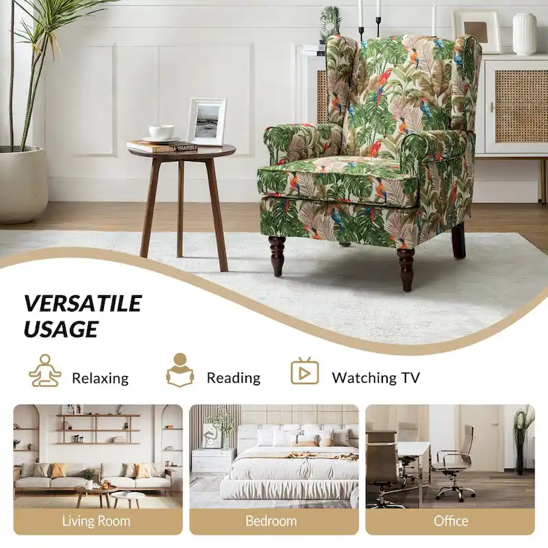 Epimethis Traditional Fabric Accent Wingback Armchair with Turned Legs by HULALA HOME