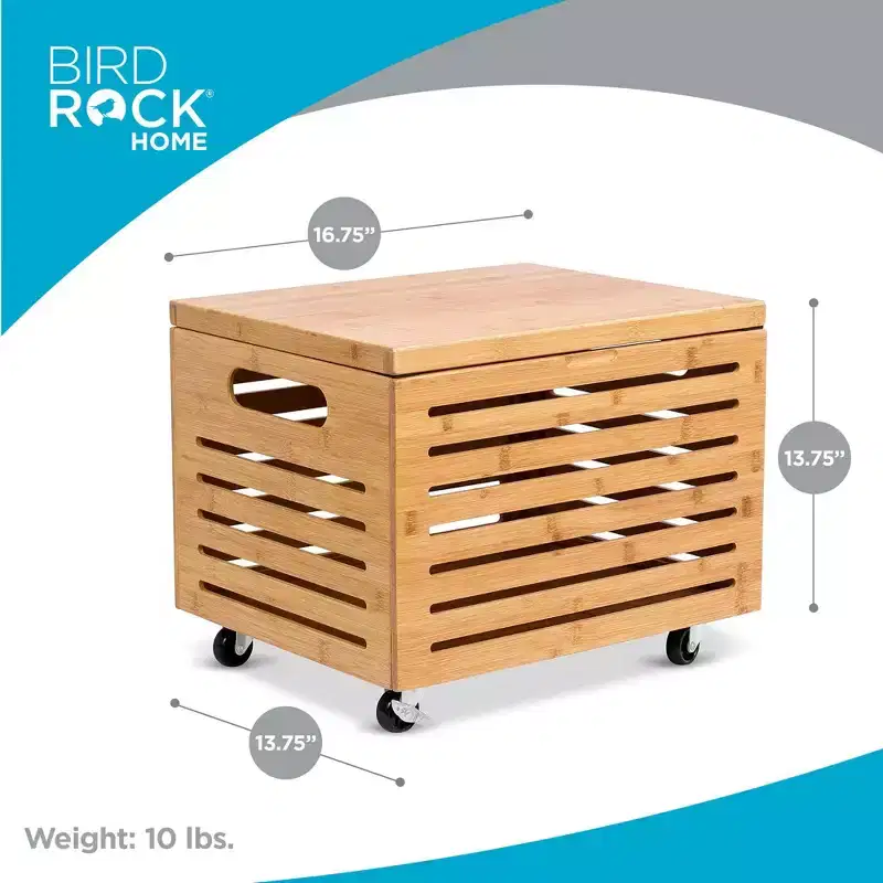 Bamboo Rolling File Storage Organizer Box with Lid, Natural