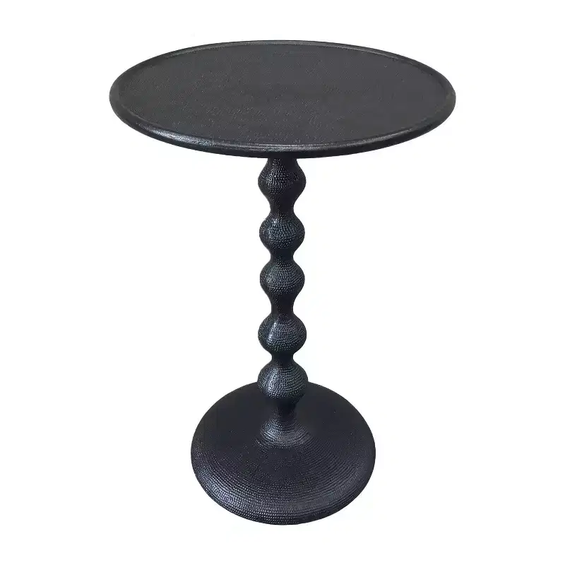 The Urban Port 22" Round Side End Table Cast Aluminum with Hammered Texture Black