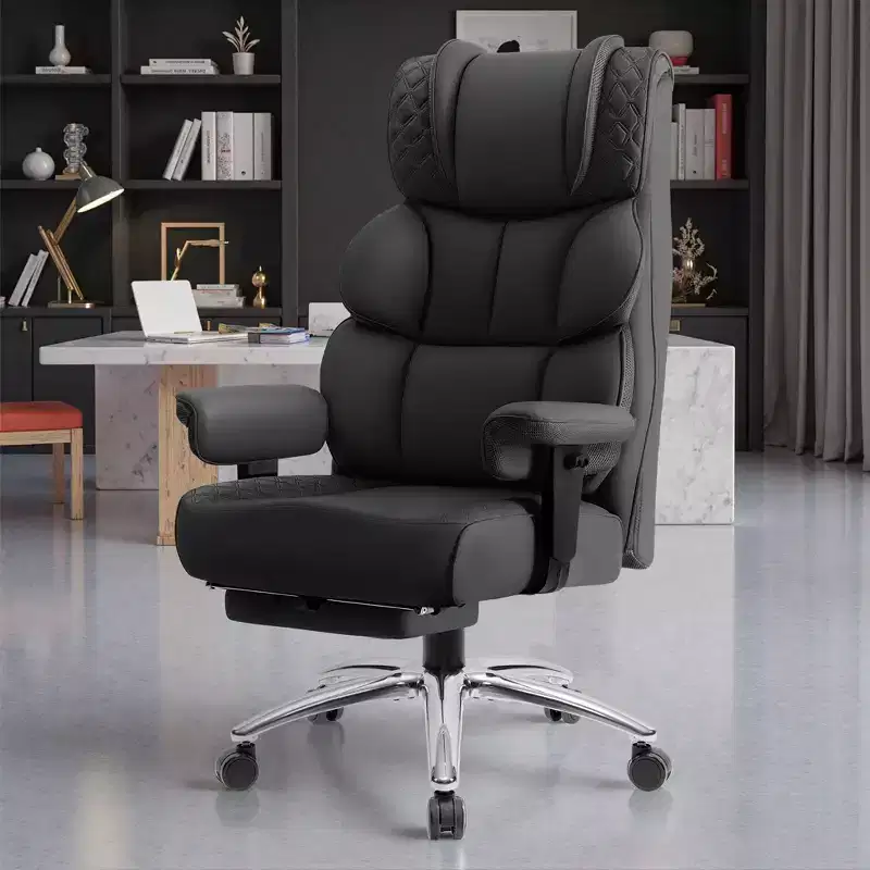 KERDOM Big and Tall Leather Chair with Footrest, Wide Ergonomic Comfy High Back Executive Chairs With Lumbar Support, Black