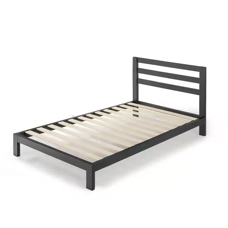 Classic Metal Platform Bed with Headboard Black