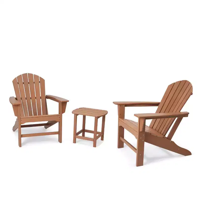 3pk Seating Set with Plastic Resin Adirondack Chairs & Side Table - Brown - EDYO LIVING: Weather-Resistant, HDPE Frame, Contemporary Style