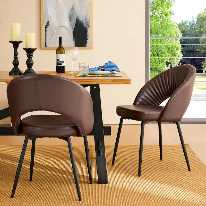 Glitzhome Mid-Century Modern Quilted PU Leather Dining Side Chair with Metal Tapered Legs
