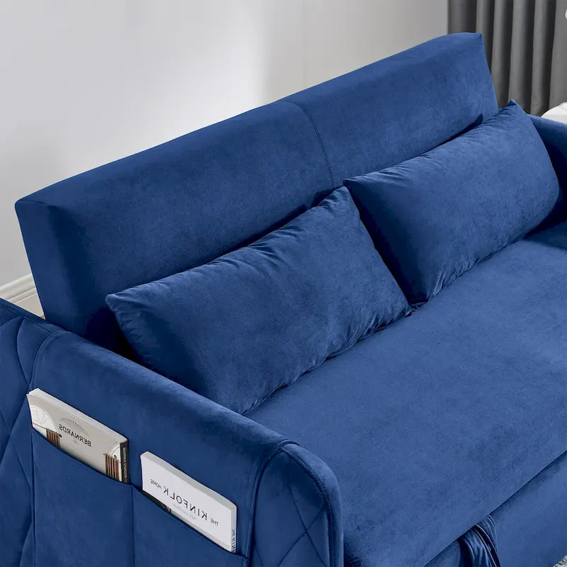 Modern Convertible Velvet Loveseat Sofa Sleeper Sofa Bed with 2 Pillows