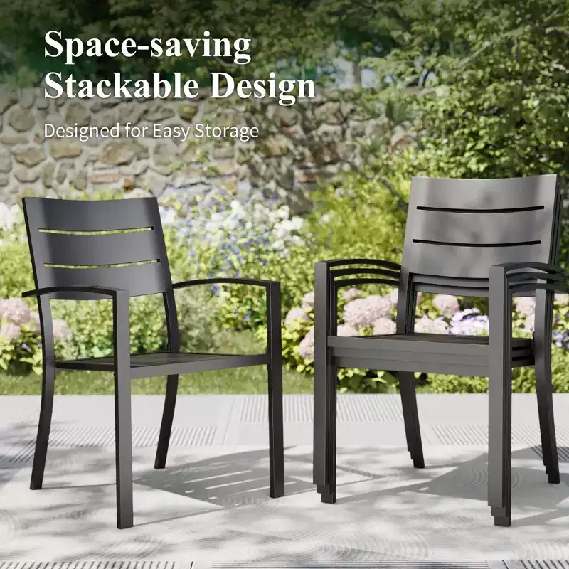 Captiva Designs 5pc Outdoor Patio Steel Dining Table & Metal Chairs with Stripe Back