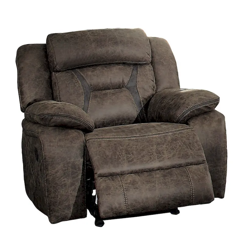 39 Inch Manual Glider Recliner Chair, Brown Microfiber, Solid Wood