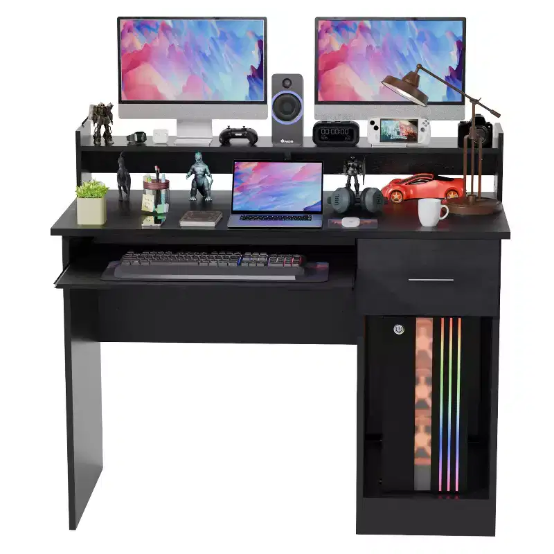 BestMassage 43 Inch Office Desk Computer Desk with Drewers Keyboard Tray CPU Stand Gamin Desk, Black
