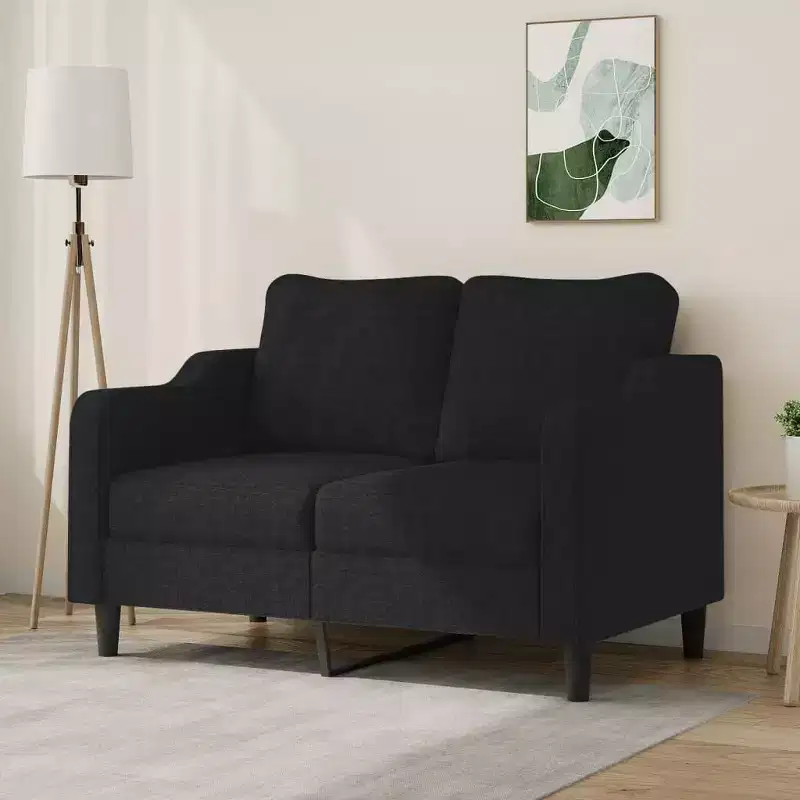 Modern 2-Seater Sofa - Black Fabric and Metal Frame with Thick Padding for Living Room, Lounge, Patio Seating