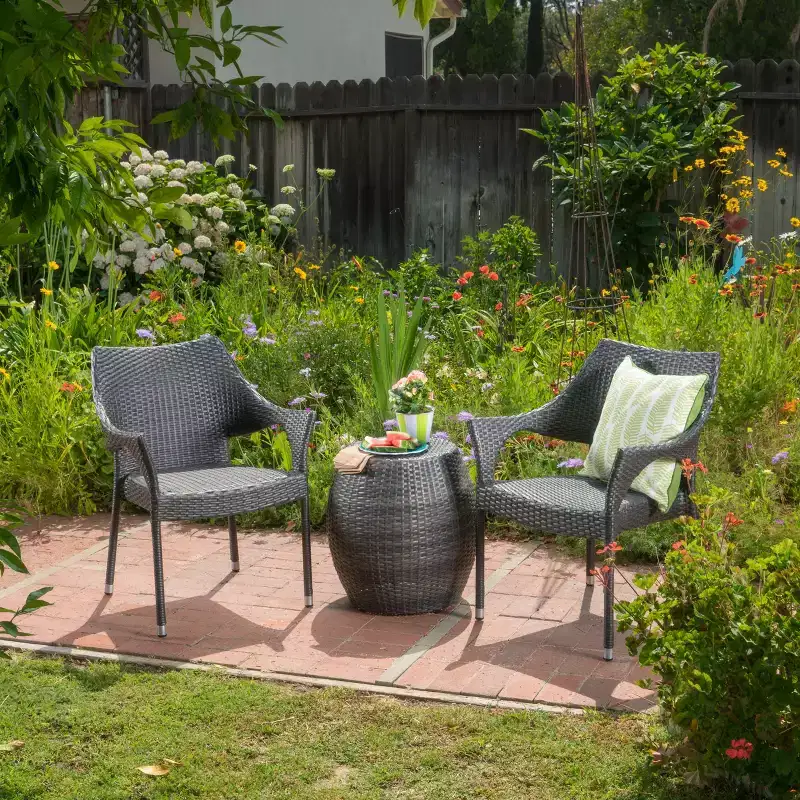 GDFStudio Orchard Outdoor Wicker 3 Piece Stacking Chair Chat Set