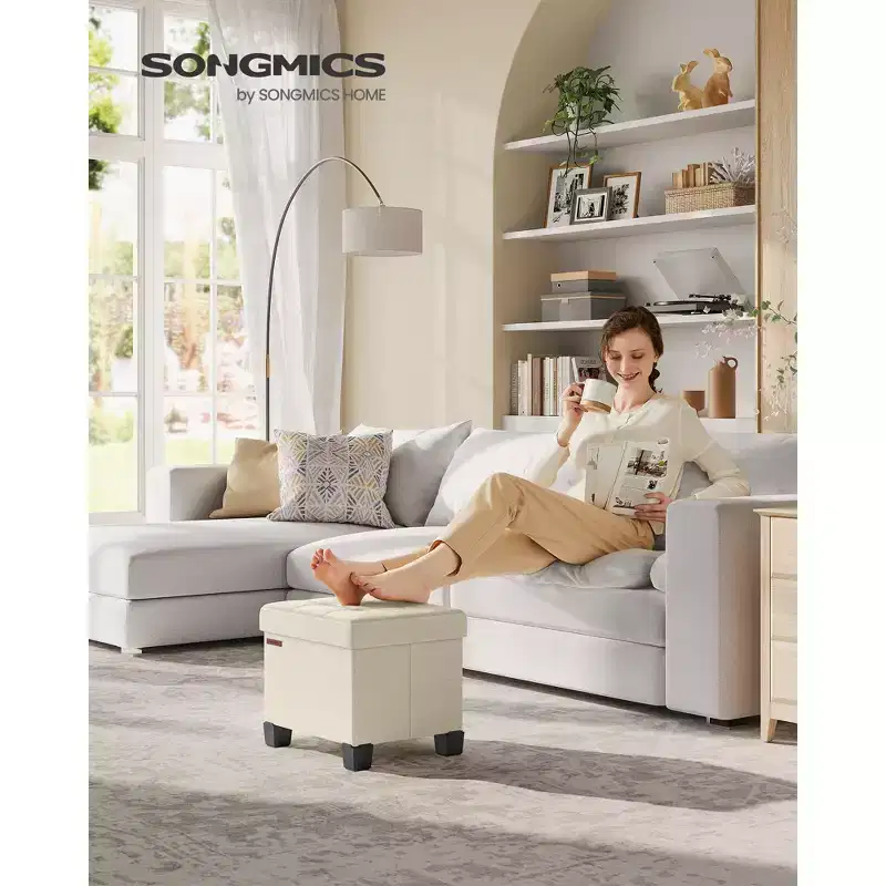 SONGMICS Storage Ottoman, Small Ottoman Foot Rest with Legs, 12.6 x 15.8 x 13.2 Inches, Ottoman with Storage, Load up to 660 lb