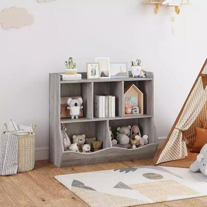 Toy Storage Organizer, Kids Bookshelf with Cubby Organizer Cabinet, Toy Organizer for Children Bedroom, Playroom, Nursery