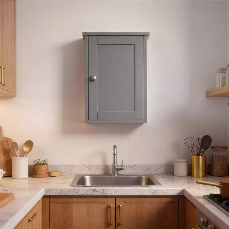 Gray Bathroom Wall Cabinet with 1 Door & 1 Shelf, Space-Saving Wall-Mounted Storage