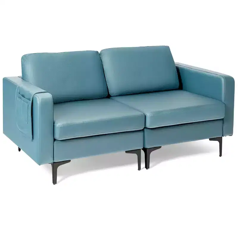 Modern Loveseat Leathaire Fabric 2-Seat Sofa Couch with Side Storage Pocket