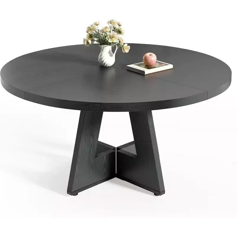 47 Round Dining Table for 4-6 People, Wooden Pedestal Base, Modern for Dining Room, Kitchen, Living Room