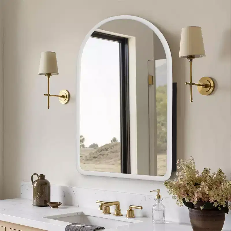 PexFix 35.8 x 24 Arched White Bathroom Medicine Cabinet with Mirror Wooden Framed Wall Mounted Recessed Cabinets for Bathroom Vanity with 2 Shelves