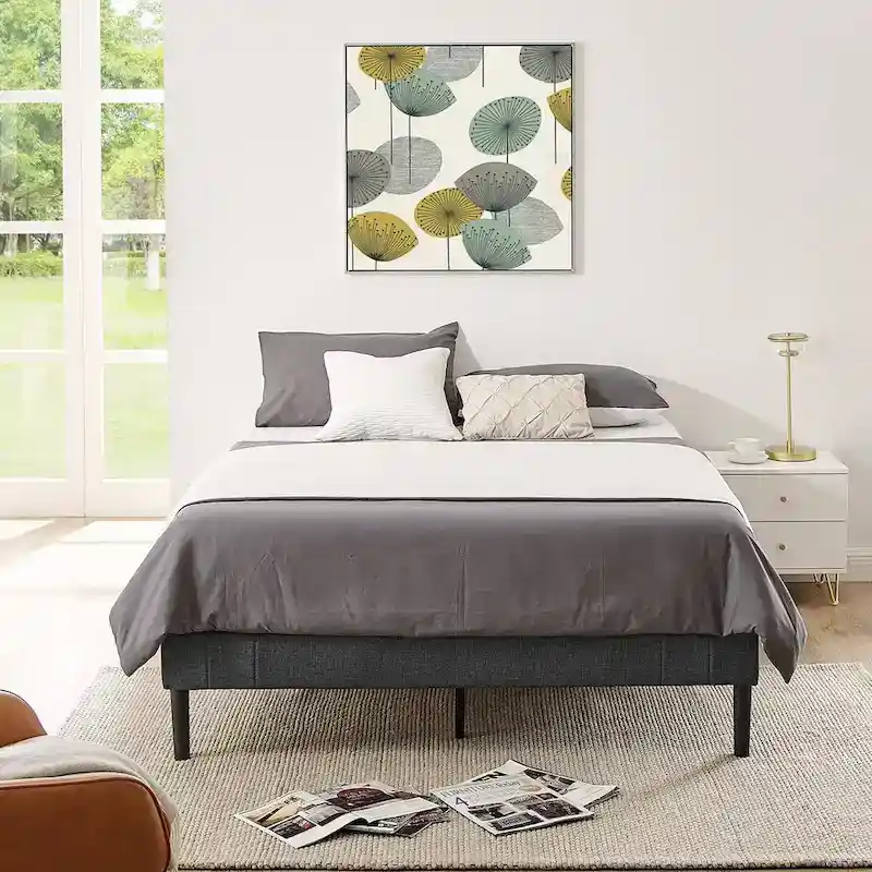 MUSEHOMEINC Tufted Upholstered Platform Bed Frame