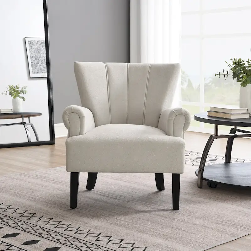 Grey Modern 29 Upholstered Arm Chair with High-Density Foam and Channel Back