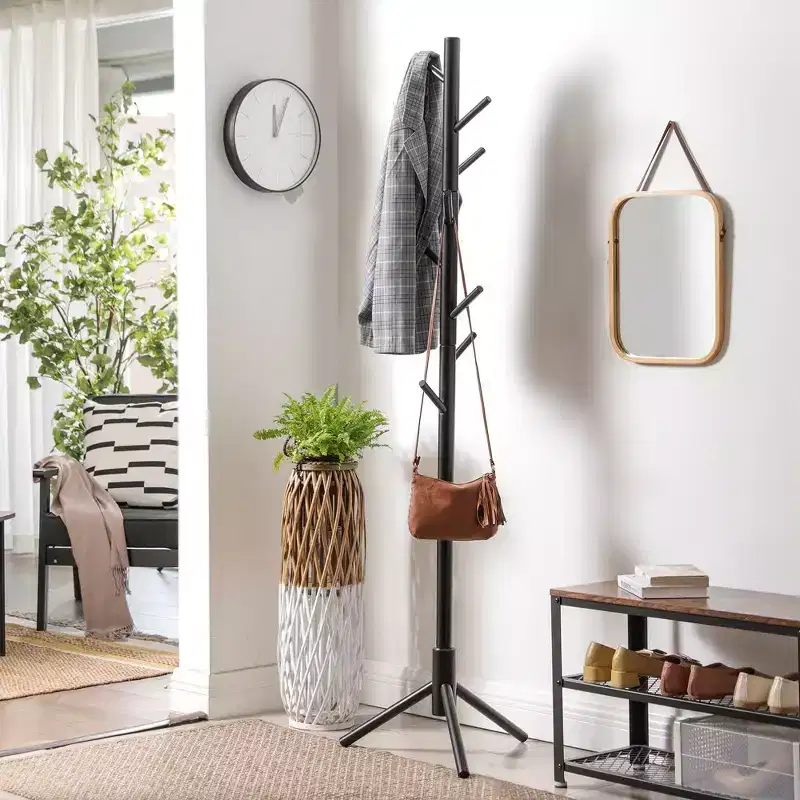 8-Hook Solid Wood Free Standing Tree-Shaped Coat Rack