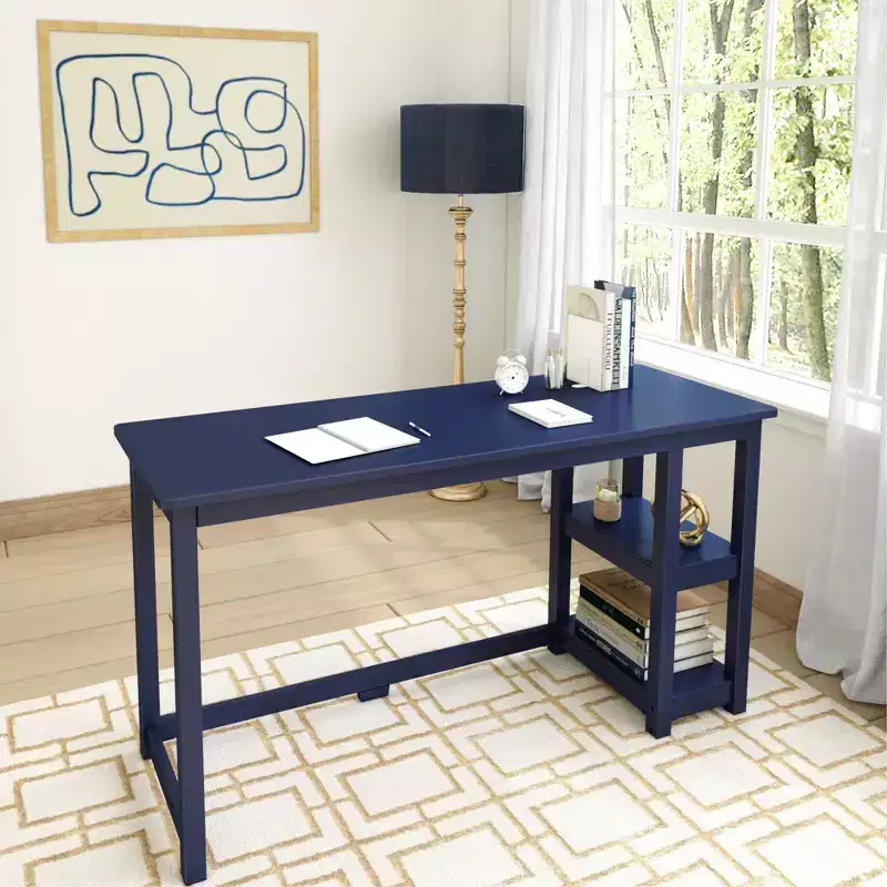 Solid Wood Desk with Bookshelves for Computer, Gaming, Study, Desk for Home Office, 55