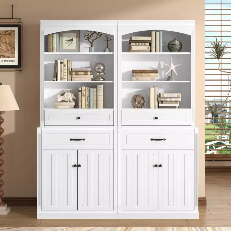 Modern Wood Bathroom Storage Cabinet with Enclosed Doors, Drawers and Adjustable Shelves