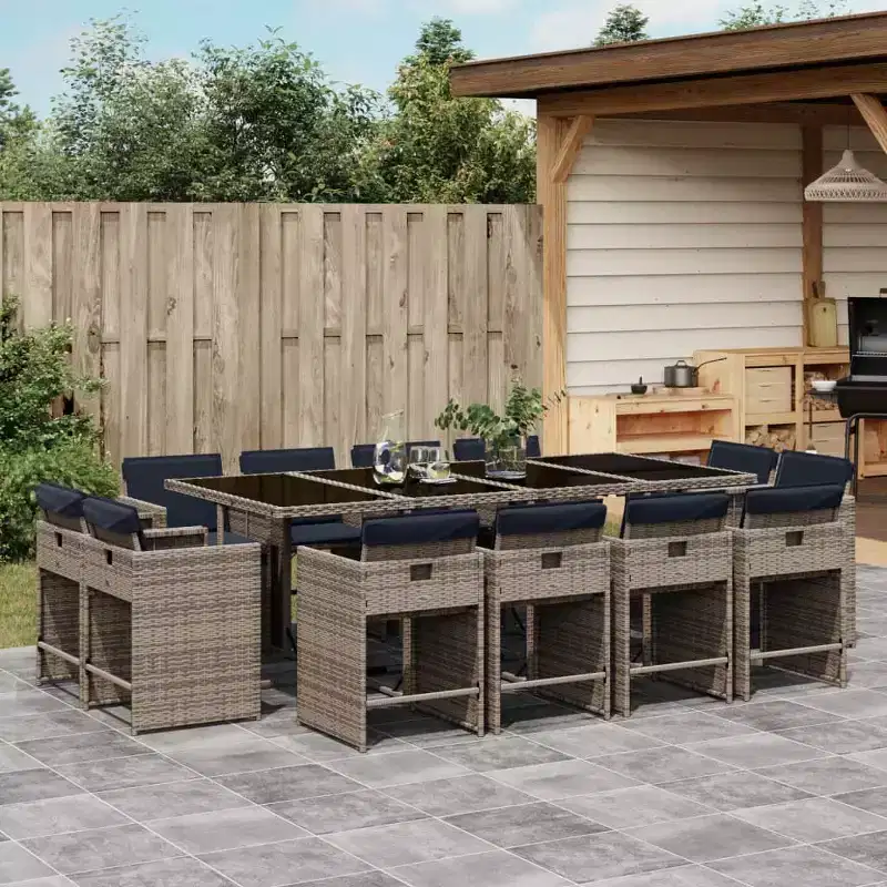 vidaXL Patio Dining Set Set of 12 Gray, Navy Blue