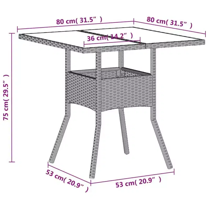 vidaXL Garden Table Light Grey PE Rattan Medium UV-resistant materials